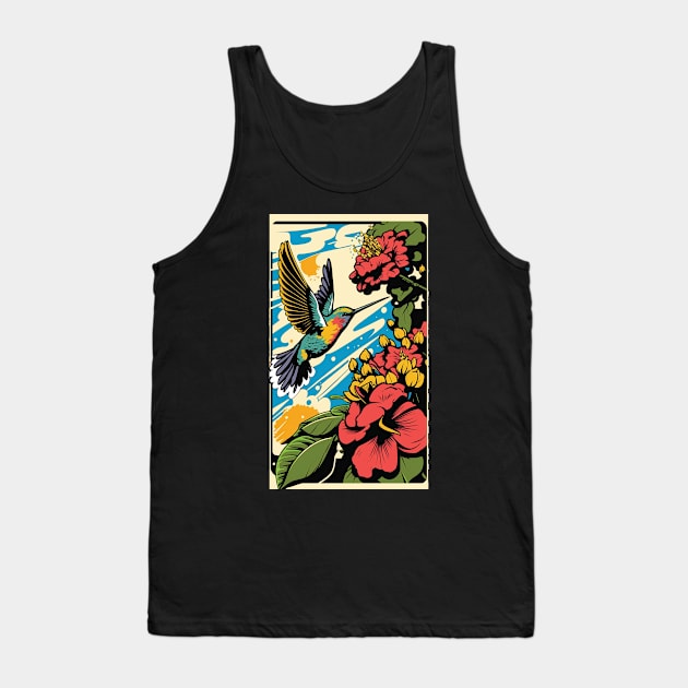 Hummingbird Vibrant Tropical Flower Tall Retro Vintage Digital Pop Art Portrait 2 Tank Top by ArtHouseFlunky